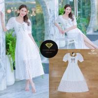 ราคา แมกซี่เดรสคอวีแขนตุ๊กตาสีขาว งานป้าย PACHARA BRAND เนื้อผ้าลูกไม้ทอลายอย่างดี ผ้าพริ้วทิ้งตัวใส่เป็นทรงสวย (18307296571)