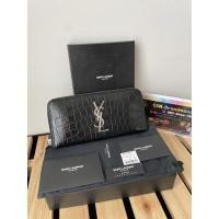 ราคา กระเป๋าสตางค์ YSL SAINT LAURENT LONG ZIPPER WALLET CROCODILE SKIN BLACK SHW (Like new) (21929751725)