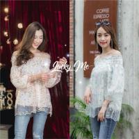 ราคา ��Floral Embroidered Off The Shoulder Top�� ����♂The Description เสื้อปาดไหล่ผ้ามุ้งซีทรูปักดอกไม้ มีซับในเย็บติดมา (1048013734)