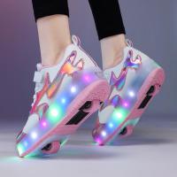 ราคา 【NEW】 เด็ก LED Usb ชาร์จลูกกลิ้งรองเท้าเรืองแสง Light Up รองเท้าผ้าใบส่องสว่างที่มีล้อเด็กลูกกลิ้งรองเท้าสเก็ตสำหร (23838197253)