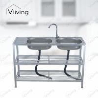 ราคา Vliving ซิ้งค์ล้างจาน อ่างล้างจาน สแตนเลส A 2หลุม 3ชั้น มีข้าง โครงอลูมิเนียม (25258102911)