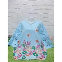 ราคา เสื้อลูกไม้ผ้าลินินอก46-50-52-56 ผ้านิ่มใส่สบายงานปักลายดอกไม้สวยจ้า (23551875706)