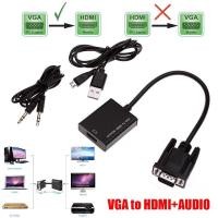 ราคา 1080P VGA to HDMI Video Converter Adapter with Mini USB Power Cable 3.5mm Audio Cable vga2hdmi for HDTV DVD PC (19424971050)