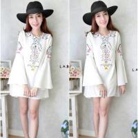 ราคา เดรสพิมพ์ลาย แต่งอกร้อยเชือกสไตล์โบฮีเมี่ยน (87201569)