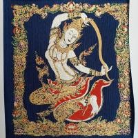 ราคา ภาพพิมพ์ศิลปะ มงคลพิมพ์ทองบนผ้าไหมไทยแม่ธรณีบีบมวยผมเงินไม่ขาด ความมั่นคงร่ำรวย Thai Art Silk Paintings Bodhi for Buddha (5623545209)