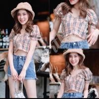 ราคา เสื้อครอป. แขนตุ๊กตาลายสก็อต (3924178567)