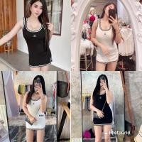 ราคา เดรสไหมพรมถักที่คอและแขน ติดโลโก้chanel (14585110245)