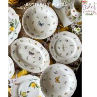 ราคา Violet Flamingo จานชามเซรามิก Butterfly Collection จานชามลายผีเสื้อและลายแมลงปอ จานผีเสื้อ จานขนม จานอาหาร (16380577527)