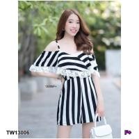 ราคา AT13006 จั้มสูทสายเดี่ยวระบายลายริ้ว (6346047414)