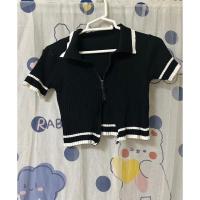 ราคา เสื้อยืดเอวลอยสีดำเส้นขาว (22872911402)