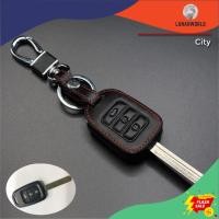 ราคา ซองหนังหุ้มเคสกุญแจรีโมทรถยนต์ เคสหนังแท้ HONDA รุ่น City (กุญแจเสียบ-3ปุ่มกด) (1ชิ้น) สีดำ (17339369759)