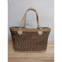 ราคา กระเป๋าถือผักตบชวาสานสลับสีน้ำตาล/สีธรรมชาติ ภายในบุด้วยผ้าทอเนื้อหนาสีน้ำตาล หูกระเป๋าหนังแท้ มือสองสภาพดีมาก (23253140533)