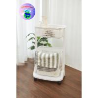ราคา supertoys168 ตะกร้า ตะกร้าผ้า ตะกร้าผ้ามีล้อลาก 2 ชั้น สีขาว (26450692119)