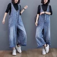 ราคา ✅พร้อมส่ง✅ 307 เอี๊ยมยีนส์ขายาว Oversize คอวี แขนกุด อก48” Goffee (15957416567)