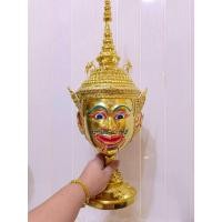 ราคา หัวโขน พระลักษณ์ พระลักษณ์หน้าทอง ขนาดกลาง เกรดพรีเมี่ยม กระดาษ ปิดทองเคประดับเพชร พร้อมฐานทองตีลายประดับเพชร (23148829747)