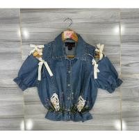 ราคา ส่งต่อเสื้อครอปสั้นผ้ายีนส์ งานจั้มเอว แต่งเชือกริบบิ้นผูกแขน งานปักสไตล์วินเทจ ไซส์M อก34“ งานป้ายนอก ผ้าดี ใส่สวย (29250669525)