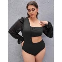 ราคา บอดี้สูทสาวอวบอ้วน แขนแต่งระบาย (21064329032)