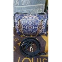 ราคา กระเป๋าทรงหมอนหนังแท้ใบเล็กลายสวยสีน้ำเงินดำแบรนด์Makuมือสอง (18842126292)