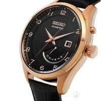 ราคา นาฬิกาข้อมือไซโก้ Seiko Kinetic Classic Men's Watch รุ่น SRN054P1 ตัวเรือนสแตนเลสชุบทอง หน้าปัดสีดำ สายหนังสีดำ (3753511555)