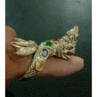 ราคา แหวนพญานาคฝังพลอยนพเก้า เนื้อเงิน ขนาดฟรีไซส์ (12474692533)
