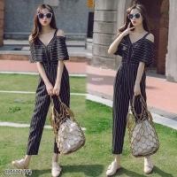 ราคา จั้มสูทขายาวสายเดี่ยว เปิดไหล่ระบายอกลายริ้ว มีซิปซ่อนด้านหลัง งานสวยหรู TW6657 (1888039709)