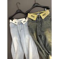 ราคา E6yo Miu Miu 23 Autumn and Winter New Letter Embroidery Velvet Flanging Jeans Women's Fashion All-M (27153511331)