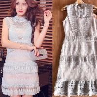 ราคา เดรสลูกไม้สีเทาฟ้าอ่อน สวยมากค่ะงานป้ายAreeya (1656638228)