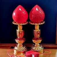 ราคา โคมไฟดอกบัว เทียน เชิงเทียน โคมไฟดอกบัว สีแดง ราคาต่อ1คู่ (14388645519)