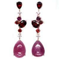 ราคา ต่างหูพลอยแท้ ทับทิม สีชมพู 11 x 16 mm. และ โกเมน โกเมนชมพู เพชร-cz เงินแท้ 925 ชุบนาค (rose gold) (23844856266)