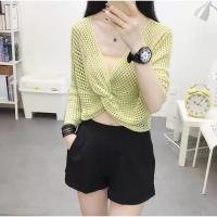 ราคา Fairy พร้อมส่ง เสื้อถัก ผ้าไหมพรมคอกว้าง แขนยาว ตาข่ายเล็ก ดีไซน์สวย #73049 (25270807020)