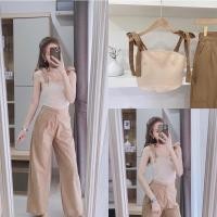 ราคา B-brown set เซ็ต 2 ชิ้น เสื้อผูกไหล่+กางเกงขายาว ผ้าลินินดิบ (9873906213)