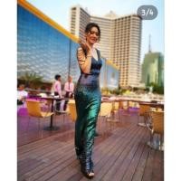 ราคา Sabai Jai Atelier เดรสออกงานราตรีสีน้ำเงินเขียวปักเลื่อมทั้งตัว สวยหรูดูแพง มือสอง (19257273144)