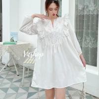 ราคา Mini dress (cotton fabric) เดรสสั้น เดรสไปงาน มินิเดรสสั้นหรือเสื้อตัวยาวผ้า cotton งานปักอก ฉลุลายแขน 4 ส่วน คอวี (17672932562)