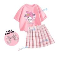 ราคา Sanrio My Melody เสื้อยืด + กระโปรงลายสก๊อต JK ชุดชุดคอสเพลย์เด็กฤดูร้อนแขนสั้นด้านบน (29050170269)