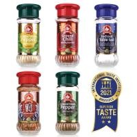 ราคา ง่วนสูน พริกไทยขาวป่น, พริกขี้หนูป่นละเอียด, พริกไทยดำป่น, เกลือบริโภคเสริมไอโอดีน, พริกป่นผสมเครื่องเทศ (18885873606)