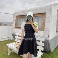 ราคา ❌SALE❌สีฟ้าน้ำทะเล⚡️เดรสคุณหนูแขนตุ๊กตาลายจุดสีน้ำทะเล (9324941204)