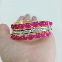 ราคา กำไลพลอยสี 2 แถวคั่นเพชร CZ แถวล็อค ชุบทองไมครอนหน้าทองคำขาว (18909541917)