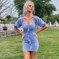 ราคา เดรสสีฟ้าลายจุดขาว ทรงสวย สีสวยมาก มี size ให้เลือก (17381265009)