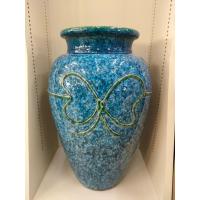 ราคา แจกัน ดินเผาเคลือบ ทรงสูงใบใหญ่ ปากกว้าง ใบสีฟ้า ลายโบว์สีเขียว MADE IN ITALY (24106768158)