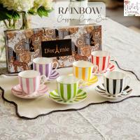 ราคา Violet Flamingo เซ็ตแก้วกาแฟลายทาง 6 สี Rainbow Coffee Cup Set มาพร้อมกล่องของขวัญ แก้ว Espresso ขนาดสูง 6.4 cm. (24022900246)