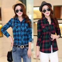 ราคา พร้อมส่ง เสื้อเชิ้ตลายสก็อต เสื้อเชิ้ตแขนยาวผ้าทอนิ่มลายสก็อต แต่งกระเป๋าคู่-11012 (20225271265)