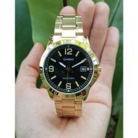 ราคา CASIO STANDARD รุ่น MTP-V004G-1B นาฬิกาผู้ชาย สายสแตนเลสสีทอง หน้าปัดดำ ของแท้ 100% รับประกันสินค้า 1 ปีเต็ม (5920653576)