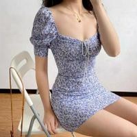 ราคา ELAND_SHOPเดรสเข้ารูปกระโปรงลายดอกไม้ กระโปรงเซ็กซี่ ดีไซน์แขนเจ้าหญิง มี2 สี (8643775980)