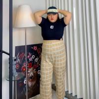 ราคา สาวอวบ ผู้หญิงเอวสูงยางยืด ทรงกระบอก ผ้านิ่มเด้งๆ ทิ้งตัวใส่สวย กางเกงขายาว กางเกงลายตาราง สไตล์เกาหลี ลายสก็อต K040 (25420446838)