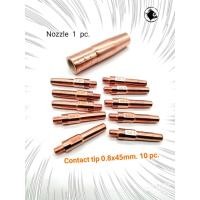 ราคา Contact Tip pana 0.8x45 mm. หัวเชื่อม Co2/MIG พานาโซนิค พร้อม Nozzle pana200 ปลอกหัวเชื่อม ซีโอทู ใชกับ สายเชื่อมไฟฟ้า . (12913718396)