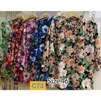 ราคา C73///เสื้อคอระบายตีเกล็ดดอกบานผ้าไหมเกาหลี ฟรีไซ42-46นิ้ว ยาว27นิ้ว หน้าผ้า46นิ้ว ราคา209บาท (25321620365)
