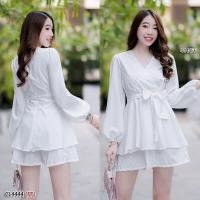 ราคา จั้มสูทขาสั้นคอวีป้าย สีขาว ทรง สวย ตามแบบ งานขายดีมากๆ ชุดนี้ใส่แล้วปังแน่นอนค่ะ (28105766996)