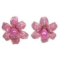 ราคา ต่างหูพลอยแท้ ทับทิม สีชมพู 9 x 12 mm. ล้อม แซฟไฟร์ชมพู เพทาย เงินแท้ 925 ชุบนาค (rose gold) (16396246304)