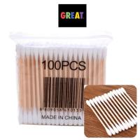 ราคา คอตตอนบัด สำลีก้าน 100 ก้าน Cotton buds สำลีปั่นหูด้ามไม้ สำลีไม้ สำลีเช็ดเครื่องสำอาง (8153879789)