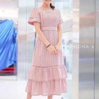 ราคา ❤️ เดรสฉลุลูกไม้ สีชมพู ป้าย Chicha Sz.L มือสอง ✌️ (2653269151)